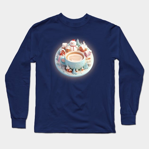 Cappucino barista art with snowman in a winter wonderland setting Long Sleeve T-Shirt by Violet77 Studio